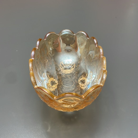 VINTAGE Amber Marigold Luster Carnival Glass Footed Oval Candy Dish iridescent - Picture 3 of 7